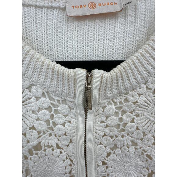 Tory Burch Ivory Zip Crochet Trixie Cardigan Size Small - Picture 8 of 9